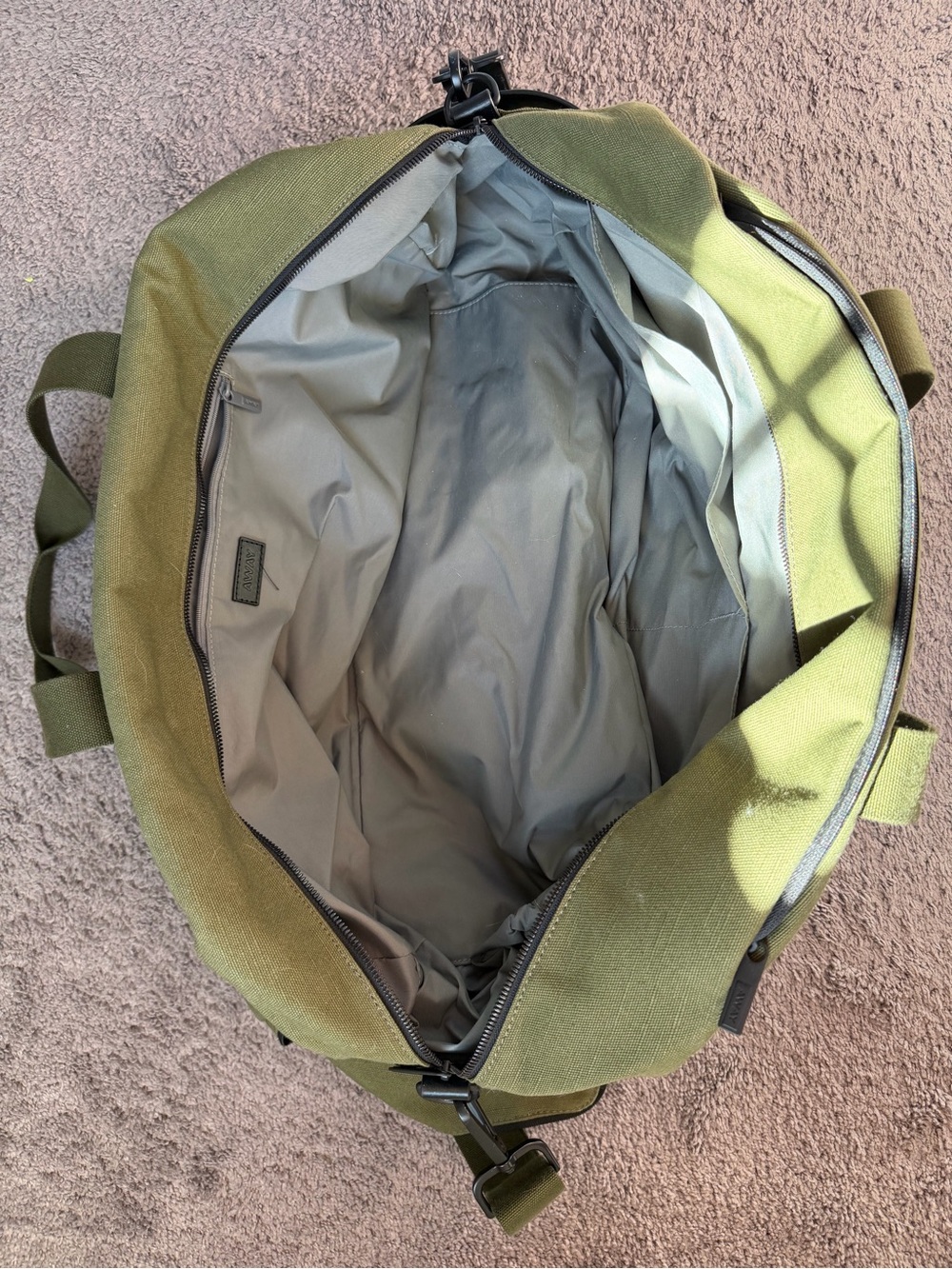 Away Olive Canvas Duffel Bag with Black Accents - Picture 4 of 6